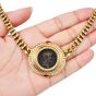 1980's Monete 18k Gold Coin Diamond Ruby Chain Necklace
