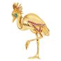  1990s Jean Vitau Flamingo Multi Gem Designer 18K Gold Pin