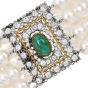 Buccellati Four-Strand Pearl Diamond Emerald 18K Bracelet