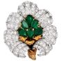 buccellati Vintage Emerald diamond 18k Gold Flower Brooch Pin