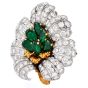 buccellati Vintage Emerald diamond 18k Gold Flower Brooch Pin