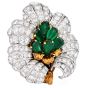 buccellati Vintage Emerald diamond 18k Gold Flower Brooch Pin