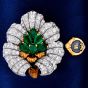 buccellati Vintage Emerald diamond 18k Gold Flower Brooch Pin