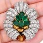 buccellati Vintage Emerald diamond 18k Gold Flower Brooch Pin
