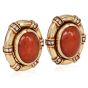 1950s Orange Jadeite Diamond Oval 14k Gold Statement Earrings 
