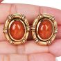 1950s Orange Jadeite Diamond Oval 14k Gold Statement Earrings 