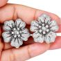 Estate 3.25cts  Diamond 18K White Gold Sparkly Flower Clip-On Earrings