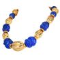 Vintage 1960S Carved Lapis Lazuli 18K Yellow Gold Large Choker Necklace