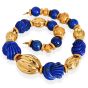 Vintage 1960S Carved Lapis Lazuli 18K Yellow Gold Large Choker Necklace