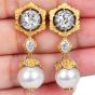Buccellati Old Mine Cut Diamond & Pearl 18K Gold Drop Day Night Earrings