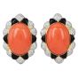 1980s Coral, Onyx, Diamond & 18K Yellow Gold Clip-On Earrings