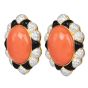 1980s Coral, Onyx, Diamond & 18K Yellow Gold Clip-On Earrings
