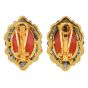 1980s Coral, Onyx, Diamond & 18K Yellow Gold Clip-On Earrings