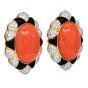 1980s Coral, Onyx, Diamond & 18K Yellow Gold Clip-On Earrings