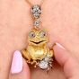Whimsical Diamond Ruby 18K Gold Frog & Spider Pendant 