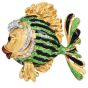  Vintage late 1970s 18K Gold Diamond Enamel Fish Brooch