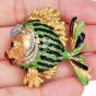  Vintage late 1970s 18K Gold Diamond Enamel Fish Brooch