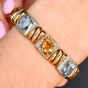 Estate  25.60cts Citrine Topaz Diamond 18K Gold Statement Bracelet