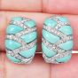 Designer Italian Diamond Turquoise 18K White Gold Braided  Earrings