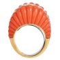 1970S Red Coral 18K Yellow Gold Dome Shape Diamond Cocktail Ring 
