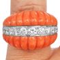 1970S Red Coral 18K Yellow Gold Dome Shape Diamond Cocktail Ring 