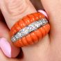 1970S Red Coral 18K Yellow Gold Dome Shape Diamond Cocktail Ring 