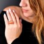 1970S Red Coral 18K Yellow Gold Dome Shape Diamond Cocktail Ring 