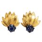 Vintage chic sapphire 18k Yellow Gold Floral Leaf Clip  Earrings