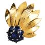 Vintage chic sapphire 18k Yellow Gold Floral Leaf Clip  Earrings