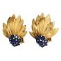 Vintage chic sapphire 18k Yellow Gold Floral Leaf Clip  Earrings