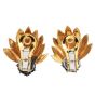 Vintage chic sapphire 18k Yellow Gold Floral Leaf Clip  Earrings