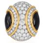 18K Gold Platinum Black Jade & Diamond Dome Cocktail Ring 
