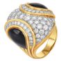 18K Gold Platinum Black Jade & Diamond Dome Cocktail Ring 