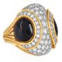 18K Gold Platinum Black Jade & Diamond Dome Cocktail Ring 