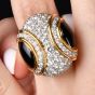 18K Gold Platinum Black Jade & Diamond Dome Cocktail Ring 