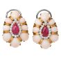 1970s Ruby, Diamond & Angel-Skin Coral Cocktail Earrings in 18K Yellow Gold