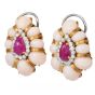 1970s Ruby, Diamond & Angel-Skin Coral Cocktail Earrings in 18K Yellow Gold