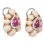 1970s Ruby, Diamond & Angel-Skin Coral Cocktail Earrings in 18K Yellow Gold