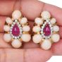 1970s Ruby, Diamond & Angel-Skin Coral Cocktail Earrings in 18K Yellow Gold