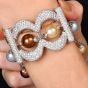 14K White Gold Pearl 20.64cts Diamond Multi-Row Statement Bracelet |Dover Jewelry|