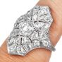 Antique Art Deco Old European Cut Diamond Platinum Navette Ring 