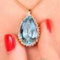 Estate 14K Gold 20.60cts Pear Aquamarine & Diamond Cocktail Ring/Pendant