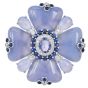 Estate Floral Chalcedony Tanzanite Sapphire Diamond 18K White Gold Pin Brooch