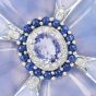 Estate Floral Chalcedony Tanzanite Sapphire Diamond 18K White Gold Pin Brooch