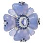 Estate Floral Chalcedony Tanzanite Sapphire Diamond 18K White Gold Pin Brooch