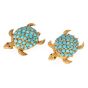 Vintage Set of Two Turtles Persian Turquises Ruby 18K Yellow Gold Brooch Pin