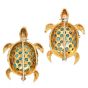 Vintage Set of Two Turtles Persian Turquises Ruby 18K Yellow Gold Brooch Pin