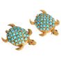 Vintage Set of Two Turtles Persian Turquises Ruby 18K Yellow Gold Brooch Pin