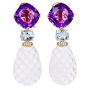 Elegant Rock Crystal, Amethyst, Aquamarine & Diamond Drop 18k Gold Earrings