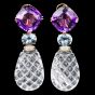 Elegant Rock Crystal, Amethyst, Aquamarine & Diamond Drop 18k Gold Earrings